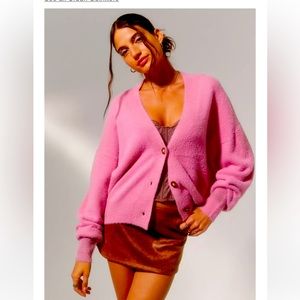 Urban Outfitters Thea Fuzzy Cardigan in Hot Pink